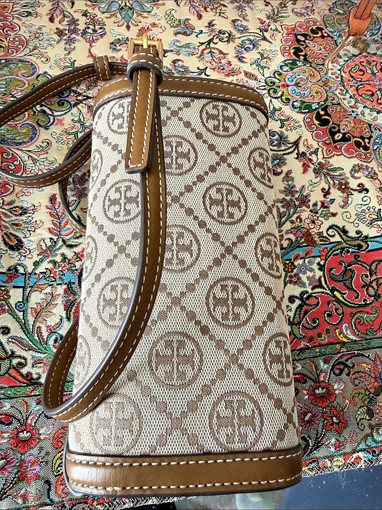Tory Burch Handbags - Tory Burch T Monogram Jacquard Chain Wallet Crossbody Brown & Cream